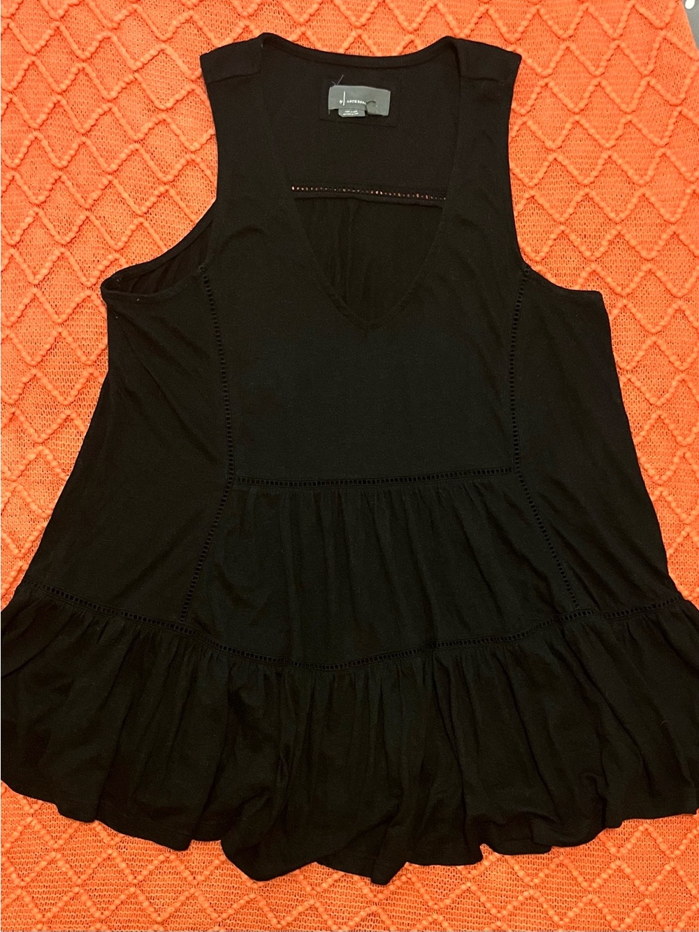 Anthropologie Black Sleeveless Ruffle Hem Tank Top